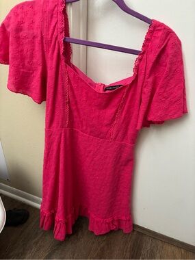 Double Crazy Hot Pink Eyelet Tunic Top with Ruffle Hem